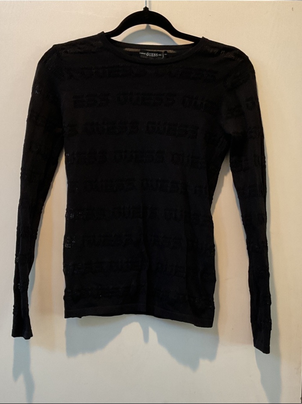 GUESS Black Long Sleeve Logo Knit Top
